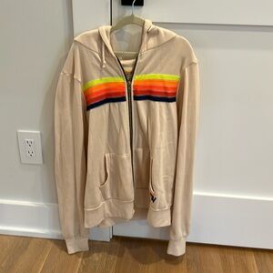 Aviator Nation neon stripe cream color zip up size S, mint condition